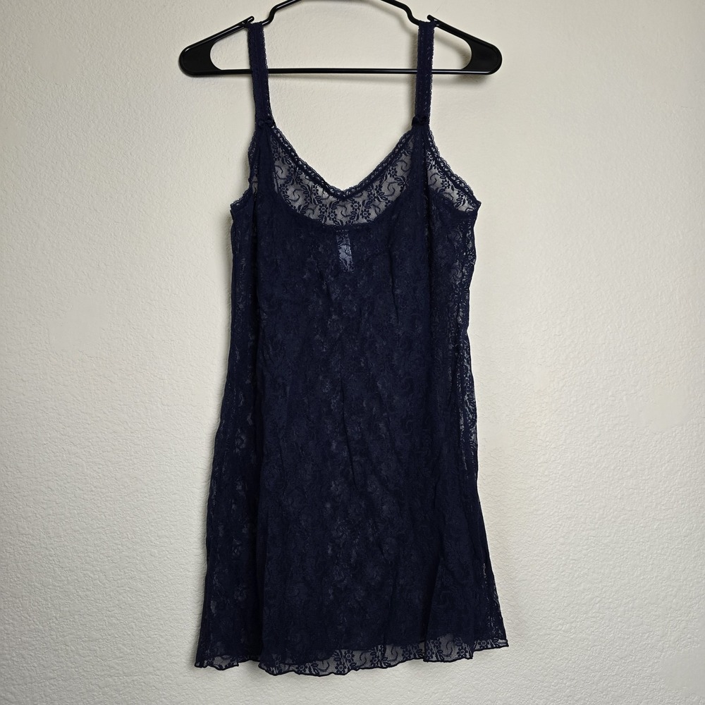 Women's Large Sheer Lace Trim Chemise Blue Bow Floral Y2k Slip Lingerie Romantic - Picture 1 of 8